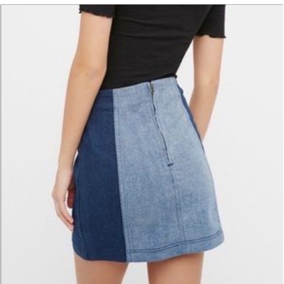 Free‎ People Modern Femme Two Tone Denim Mini Pencil Skirt Size 2 Blue - Picture 2 of 12